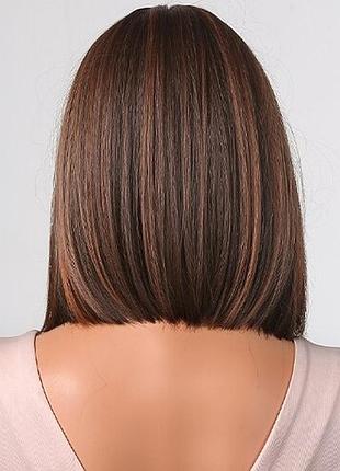 Парик каре коричневый с челкой термопарик