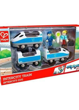 Набір для іграшкової залізниці hape потяг інтерситі з вагонами (e3728)5 фото