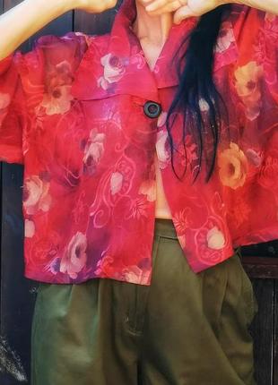 Жакет винтаж накидка болеро батал большого размера оверсайз в цветы жатая ткань pomp4 фото