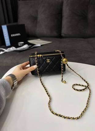 Chanel classic black lambskin pearl crush vanity bag8 фото