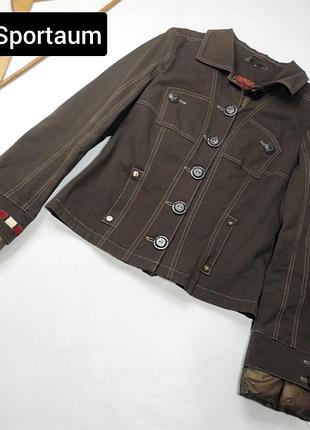 Куртка жіноча джинс коричневого кольору з дутими манжетами від бренду sportaum s