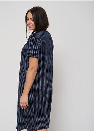 Ночная сорочка женская с коротким рукавом синяя в горох 148923 фото