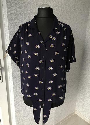 Чудесная, женская блуза с принтом маленьких радуг, синий.