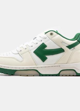 Мужские кожаные кроссовки off-white out of office white green4 фото