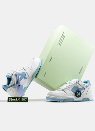 Женские кожаные кроссовки off-white white blue1 фото