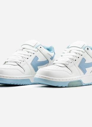 Женские кожаные кроссовки off-white white blue2 фото