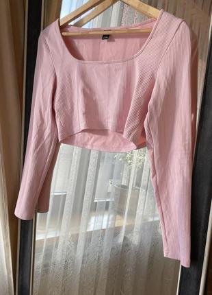 Укороченная кофта, блуза, в рубчик розового цвета размер м2 фото