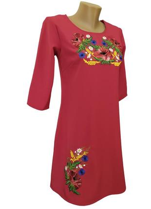 Вышитое женское платье с вышивкой цветами «мак - василька»6 фото