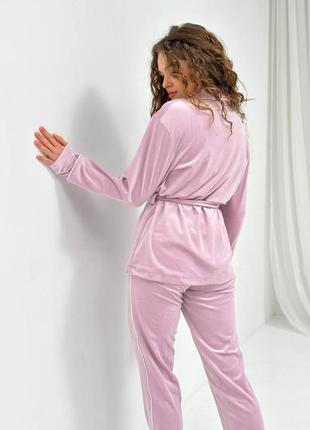 Жіночий домашній костюм піжама двійка преміум велюр рожева пудра кофта довгий рукав та штани батал xl/2xl,3xl6 фото