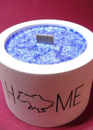 Пальмова свічка синього кольору в гіпсовому кашпо