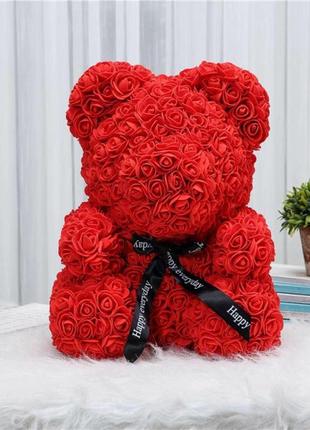 Кращий подарунок: ведмедик з штучних 3d троянд 25 см. rs-788 колір: червоний