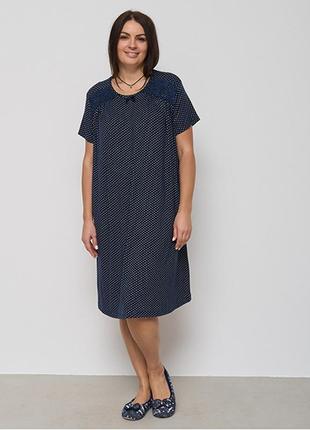 Ночная сорочка женская с коротким рукавом синяя в горох 148921 фото