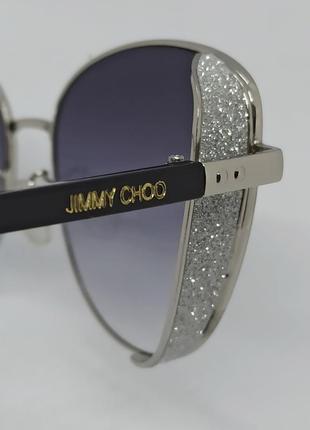 Очки в стиле jimmy choo женские солнцезащитные серо фиолетовый градиент в серебристой металлической оправе8 фото