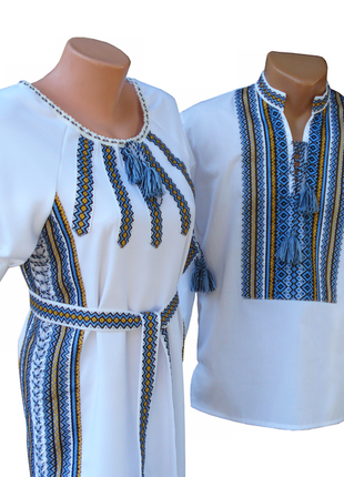 Вышитое женское платье в украинском стиле белого цвета4 фото