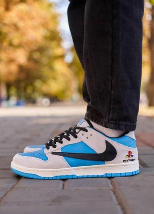 Nike sb dunk low x travis scott playstation blue7 фото