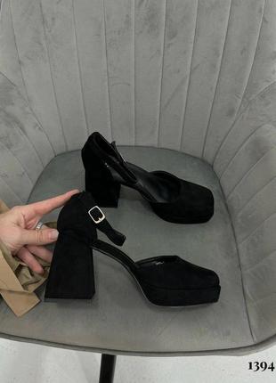 Туфли женские замшевые черные на каблуке