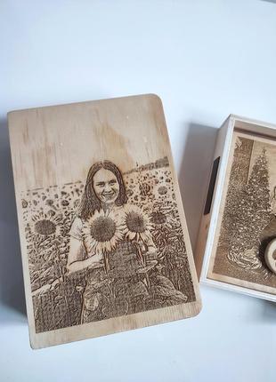 Деревянная шкатулка с вашим фото в винтажном стиле ☘️ размер 20х14х4 см3 фото