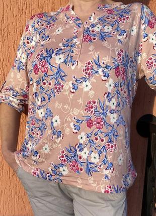 Блузочка с цветочным принтом цвета пудра 🌸🌸🌸3 фото