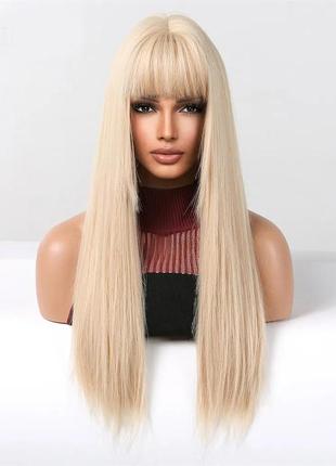 Парик блондинка с челкой, парик длинные прямые волосы