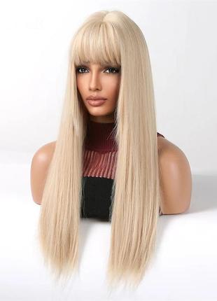 Парик блондинка с челкой, парик длинные прямые волосы