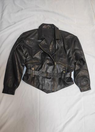 Стильная винтажная оверсайз куртка косуха из натуральной кожи8 фото
