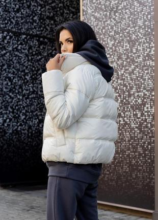Куртка женская демисезонная, еврозима плащевка утепленная био пух g-soft , короткая, бренд, молочная6 фото