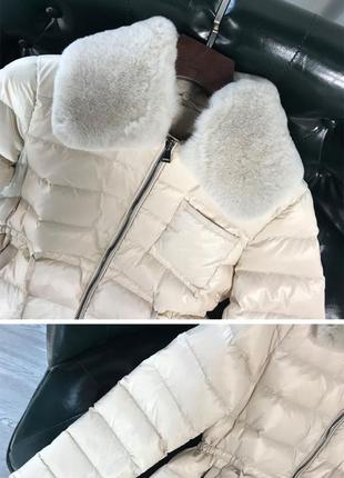 Бежевая куртка moncler белый пуховик пальто короткая zara hm mango massimo dutti3 фото