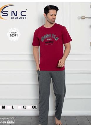 Чоловіча натуральна бавовняна піжама/домашній костюм футболка і штани м-2хл2 фото