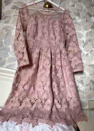 Ажурное платье в цветы розовый айвори