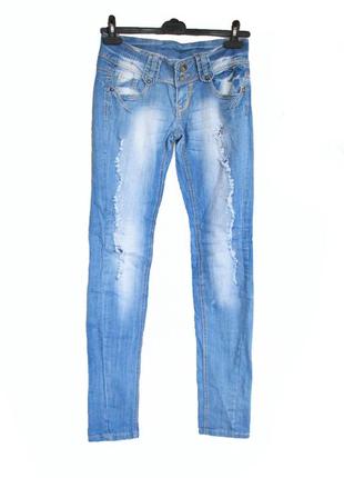 Круті джинси жіночі xs-s скінні італія рвані стрази декор б/у