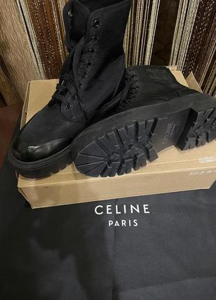 Женские черные сапоги ботинки celine из кожи и нейлона с белым логотипом селин на высокой платформе1 фото