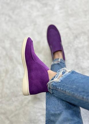 Яркие фиолетовые замшевые лоферы демисезонные ботинки2 фото