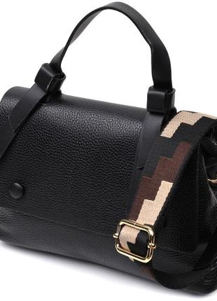 Женская сумка с интересною ручкой из натуральной кожи vintage 22336 черная