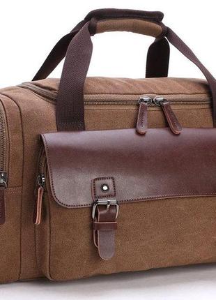 Дорожная сумка текстильная с карманом vintage 20193 коричневая