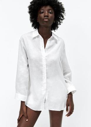 Классная льняная белая оверсайз рубашка h&m, размер м-l.5 фото