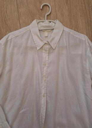 Классная льняная белая оверсайз рубашка h&m, размер м-l.4 фото
