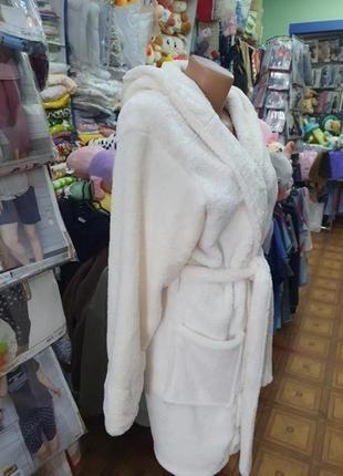 Белый/молочный качественный длинный/короткий махровый/плюшевый халат с капюшоном s-6xl есть цвета9 фото