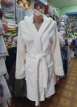 Белый/молочный качественный длинный/короткий махровый/плюшевый халат с капюшоном s-6xl есть цвета5 фото