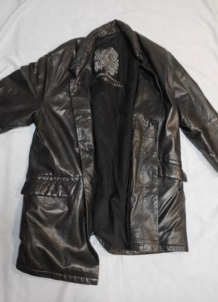 Стильна вінтажна подовжена оверсайз куртка із натуральної шкіри4 фото