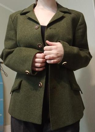 Оливковый винтажный пиджак шерсть4 фото