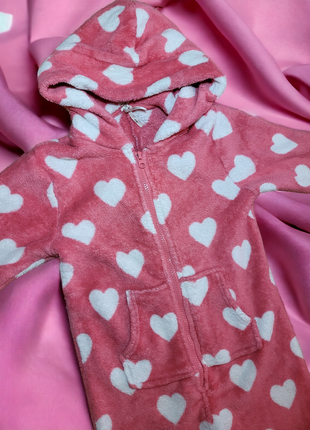 Ромпер комбінезон кігурумі піжама флісова рожевий сердечки  для дівчинки