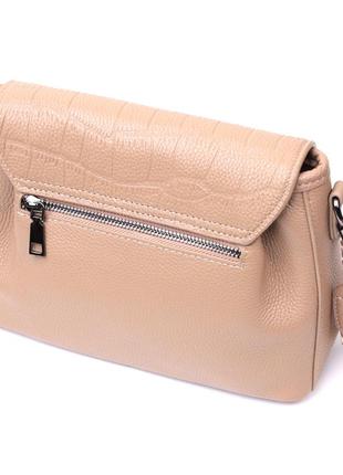 Женская сумка с фактурным клапаном из натуральной кожи vintage 22329 пудровая2 фото