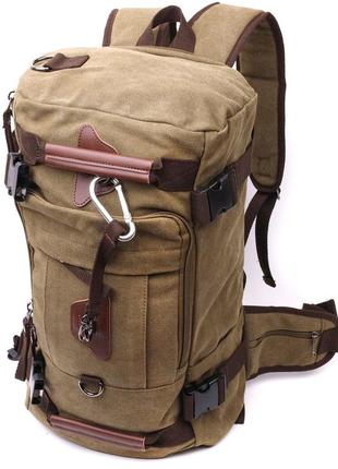 Місткий рюкзак-трансформер у стилі мілітарі зі щільного текстилю vintage 22158 оливковий
