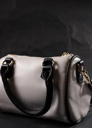 Женская сумка бочонок с темными акцентами vintage 22352 белая7 фото
