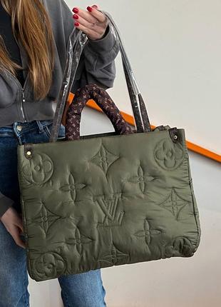 Louis vuitton puff onthego gm dark green, жіноча сумка, женская сумка1 фото