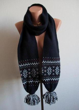 Вовняний шарф з норвезьким візерунком і помпонами  вовна тсм чібо tcm tchibo1 фото