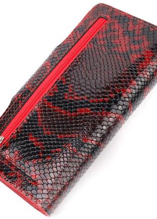 Яркое женское портмоне из натуральной фактурной кожи под змею karya 21003 красный2 фото