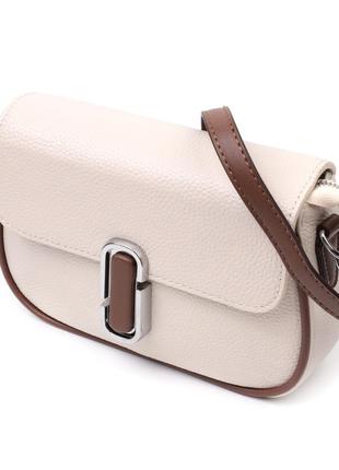 Напівкругла сумка для жінок із цікавим магнітом-засувкою з натуральної шкіри vintage 22439 біла
