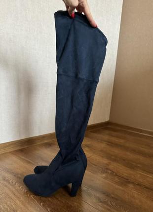 Стильная замшевые высокие ботфорты 40 размер синие на каблуке высокие сапоги