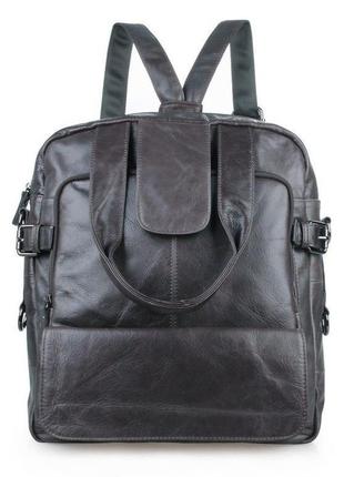 Вертикальна шкіряна сумка-трансформер: рюкзак, сумка, крос-боді, сіра 7065j